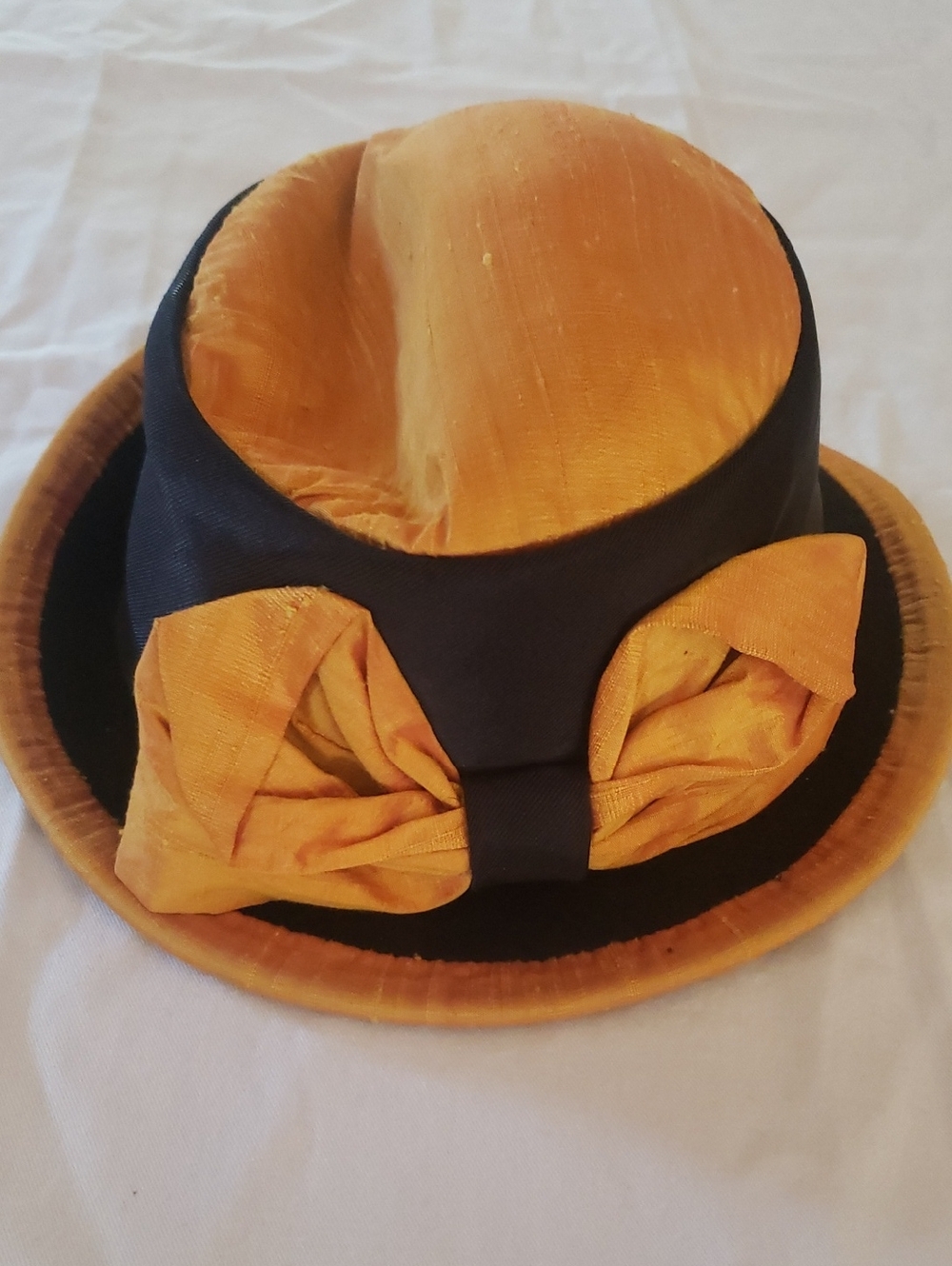 Vintage Whittall & Shon Statement Black and Golden Bow Cloche Derby Hat